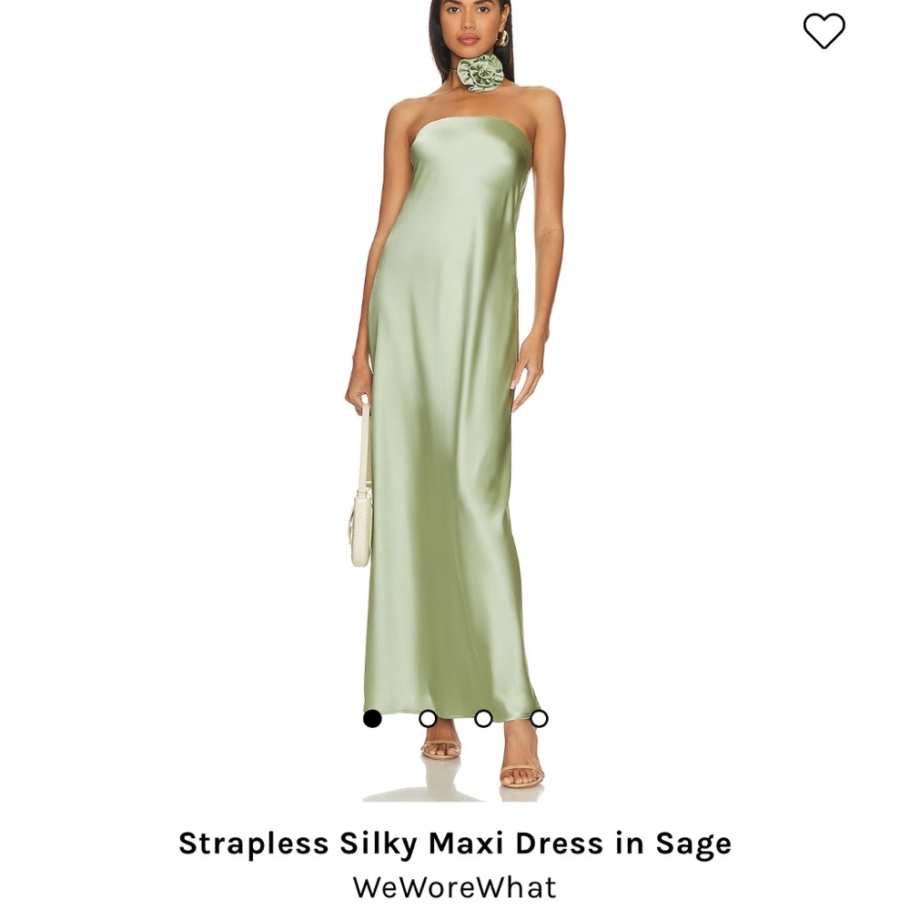 WeWoreWhat Sage Strapless Silky Maxi Dress in Sage with flower tie!